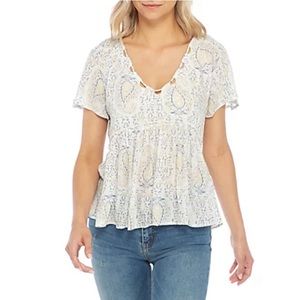 Lucky Brand NWOT Flutter Sleeve Peplum Paisley Top